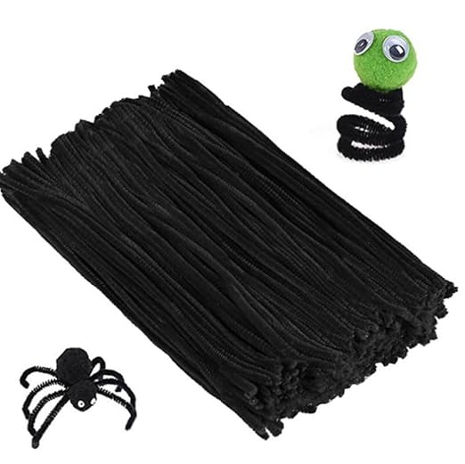 100 Pieces Pipe Cleaners Chenille Stem, Black Pipe Cleaners Set for Pipe Cleaners Halloween DIY Arts Crafts Decorations, Chenille Stems Pipe Cleaners (Black)