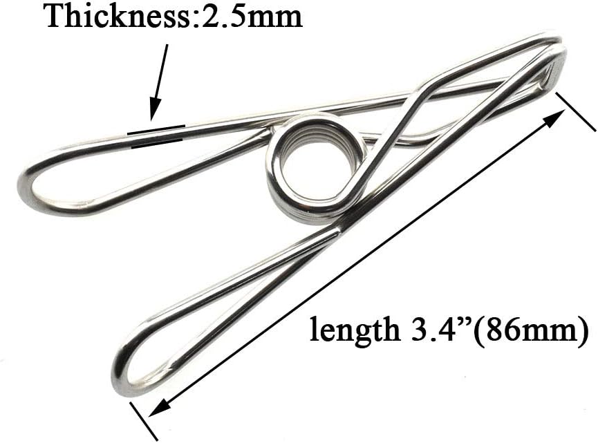 HAHIYO Clothespins Chip Clips All Metal Stainless Steel No Rust Stains Strong Grip in Heavy Wind 3.4 Inches 14 Pack Extra Large Do Not Fall Apart Open Wide for Holding Clothes Snack Bag Clamps