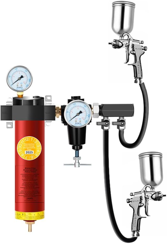 NANPU Z-R Air Filter Regulator– Sintered Filter, 1/2" NPT Inlet, 1/4" NPT Outlet Module, 0-230 psi Gauge, 127 CFM @ 6 bar, Metal Housing, Heat Resistant to 248°F
