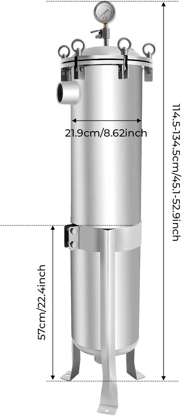 2" NPT Fluid Filter, 304 Stainless Steel - 2 Bag Filter Housing, 150PSL High Pressure Filtration System, 40t/h High Pressure Filter Available for Whole House