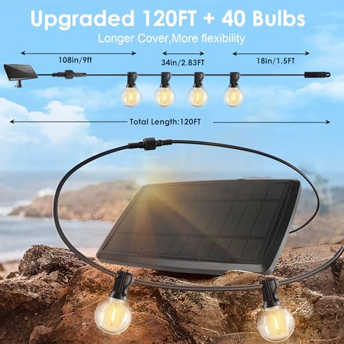 240FT Solar String Lights Outdoor Waterproof with Remote, G40 Solar Powered String Lights with 80+3 LED Shatterproof Bulbs, Dimmable Solar Patio Hanging Lights for Outside Backyard Party - size: 240FT