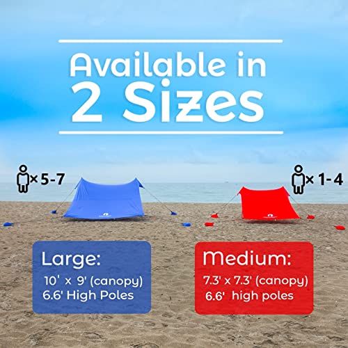 Red Suricata Family Beach Tent & Canopy, UPF50 Sun Shade, 4 Aluminum Poles, Sand Shovel, Medium Portable Sun Shelter (Medium, Black) - color: Black, size: Medium 7' x 7'
