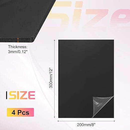 uxcell 4Pcs Acrylic Sheets 12x8 Inch Acrylic Panel 1/8 Inch-3mm Plastic Board for Picture Frames Sign Holders DIY Display Projects Craft, Black