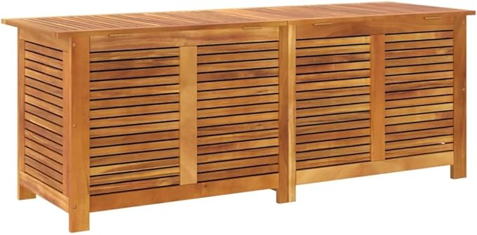 Wooden Garden Storage Box with Louver, Outdoor Cabinet Patio Storage Container for Furniture Tools, 59.1"x19.7"x22" Solid Wood Acacia,-131