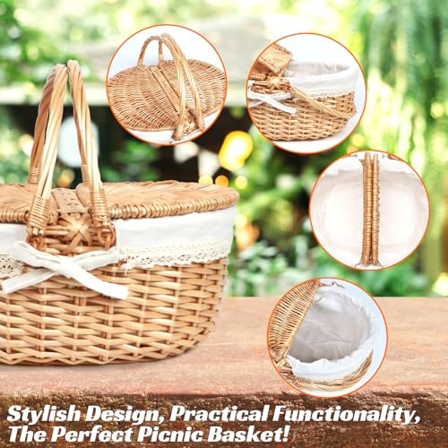 Hap Tim Wicker Picnic Basket for 2 with Lid - Unique Gifts Ideas for Couple, Engagement, Wedding, Bridal Shower, Family, Christmas - White Elephant Gifts for Adults(Y2408-B1) - style: Standard size, white cloth