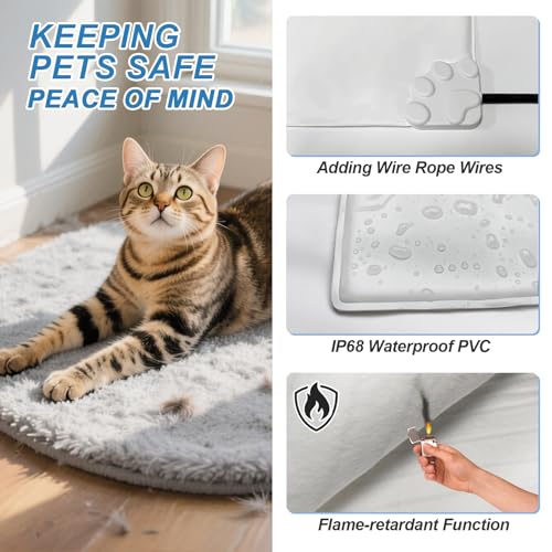 GOLOPET Large Dog Heating Pad 36x24 in with Smart Thermostat Switch and Power Line Protection Tube,Obtained MET and UL Dual Certification,Waterproof Pet Heating Pad with Long Velvet Cloth Cover - size: 36.0"l X 24.0"w