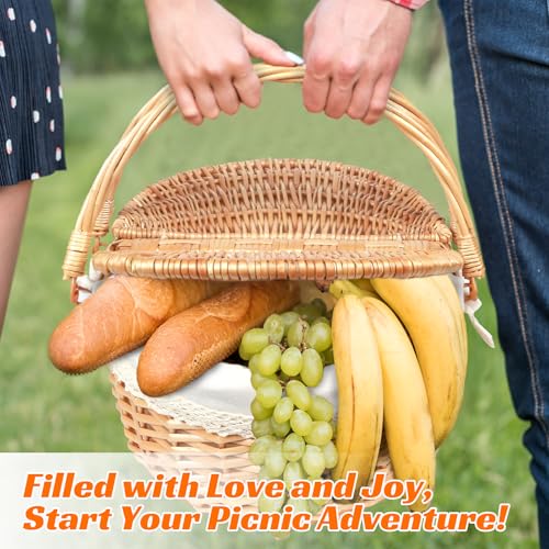 Hap Tim Wicker Picnic Basket for 2 with Lid - Unique Gifts Ideas for Couple, Engagement, Wedding, Bridal Shower, Family, Christmas - White Elephant Gifts for Adults(Y2408-B1) - style: Standard size, white cloth