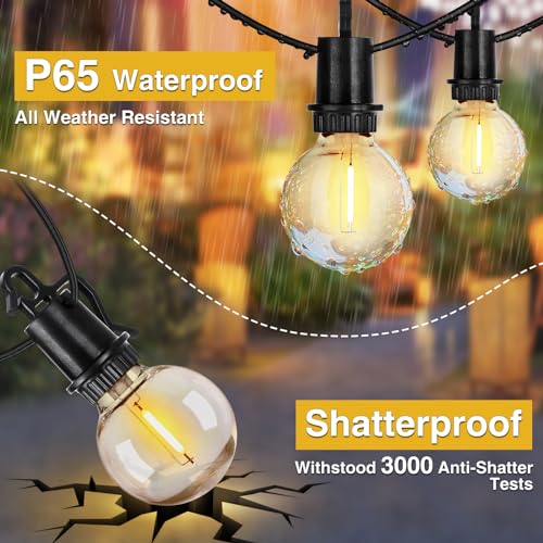 ZJOJO Solar Outdoor String Lights Waterproof, 50FT G40 Globe Patio Lights String Lights Solar Powered with 25 Edison Bulbs 2700K Shatterproof Hanging Lights for Porch Backyard Pergola Bistro - size: 50FT-25(Solar)