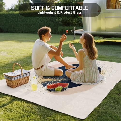 Outdoor Rug 4x6ft, Abstract Navy Blue Geometric Pattern Indoor Area Rug for Patio Backyard Deck Large Floor Mat, Modern Boho Nordic Style Non-Slip Outside Carpet Balcony Porch Camping Rugs Picnic Mat - size: 4' x 6' (Rectangular)