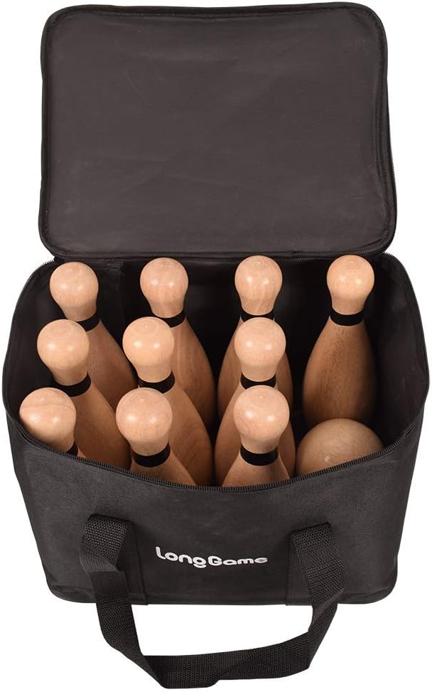 NI-ROU Outdoor Giant Lawn Bowling Games Rubber Wooden Lawn Set Fun Sports Games Outside or Indoor for Family Adults and Kids Backyard Skittles Carrying Bag with 10 Pins and 2 Balls