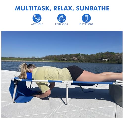 Wheel-To-Go Oversized Tanning Chair with Face Hole & Wheels | Portable Heavy Duty Folding Lounge Chair | Outside Sunbathing Reading Relaxing Beach Poolside Lawn | XL Wide | 330 LBS (Patent Design) - color: Royal Blue, style: Oversized + Sun Canopy Style