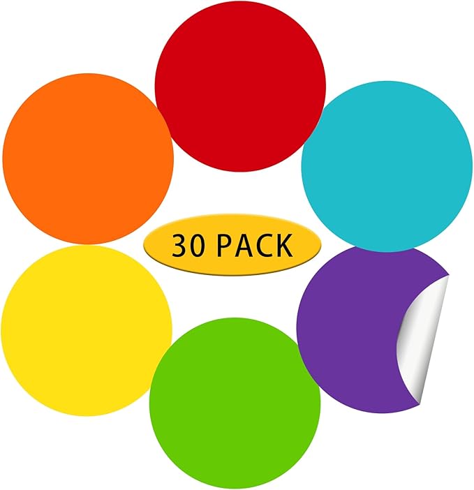 STARLIBOO 6" Round Large Colored Stickers Labels, Dots Circles Stickers for Moving，School, Home, Office, Business- 6 Colors -30 Packs