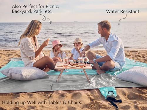 WEKAPO Beach Blanket Sandproof Waterproof, Extra Large Beach Mat, Oversized & Compact Sand Free, Quick Drying Beach Essentials for Vacation, Cruise, Picnic & Camping with Stakes - color: Grey, size: 7x7 Ft (1～3 Person)