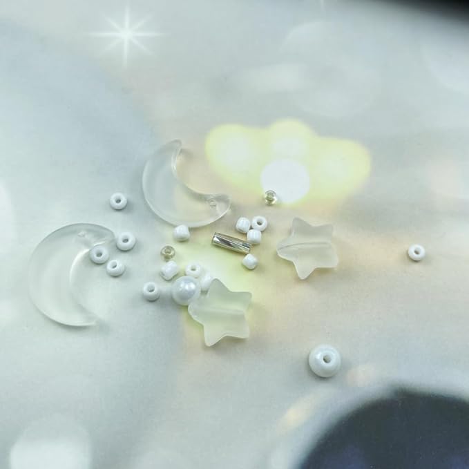Assorted Glass Beads for Jewelry Making Multi Size Colors Glass Star Moon Seed Pearl Spacer Beads for Bracelets Necklace Earring Making(Frosted White)