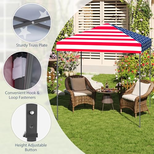 Tangkula 6.6x6.6 Ft Pop Up Canopy, 1 Person Instant Setup Portable Canopy Tent with Center Lock, UPF 50+ Sun Protection, 8 Stakes, 4 Ropes, Carrying Bag - color: American Flag Printing, size: 6.6x6.6FT