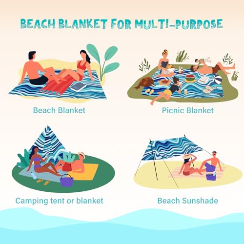 Beach Blanket Waterproof Sandproof 1-7 Adult Oversized 78 '' × 81 '' Lightweight Durable Compact Sand Free Extra Large Beach Mat for Travel Camping Hiking Picnic - color: Wave2, size: 78“x81”