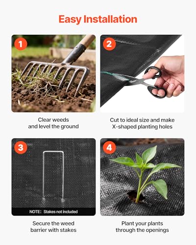 VEVOR Weed Barrier Fabric Heavy Duty, 6x250FT 5oz Landscape Fabric, Woven Weed Blocker Fabrics, Garden Fabrics Weeds Barrier, Weeds Control Ground Cover, Geotextile Webbing, Gardening Mat, Black - size: 6FT*250FT-5oz