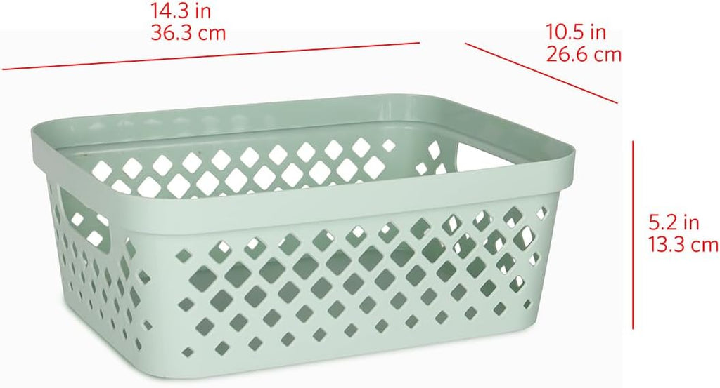 Glad Plastic Storage Basket Set, Value Pack of 6 | Open Storage Bins for Shelves, Bathroom, Pantry, Closet | Nesting Organizer Boxes with Handles, 2 Gallon, Sage