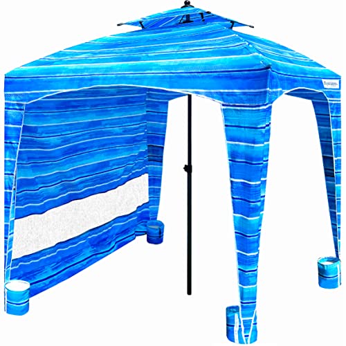 Beach Cabana Canopy Shelter – Sun Shade Tent – 6’ X 6’ - UPF 50+ - Waterproof - Easy Setup – 2 Layer Wind Vent Umbrella – 6 Ft X 6 Ft – BONUS sidewall – Beach, Lake, Park for Family - 2 to 4 People