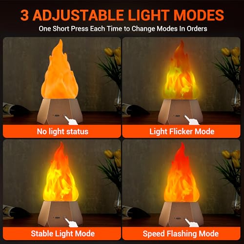 Ollcuz LED Flame Lights, Rechargeable Battery Flameless Candles, Fake Fire with Flickering Flame, LED Night Light for Kids Bedroom Outdoor Camping Party Bar Table Christmas Decorations, 2 Pack - size: 2PCS