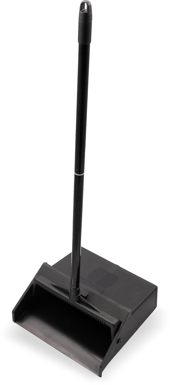 SPARTA Plastic Dust Pan, Upright Pan With 2 Piece Handle For Cleaning, 11 X 12 X 3.5 Inches, Black