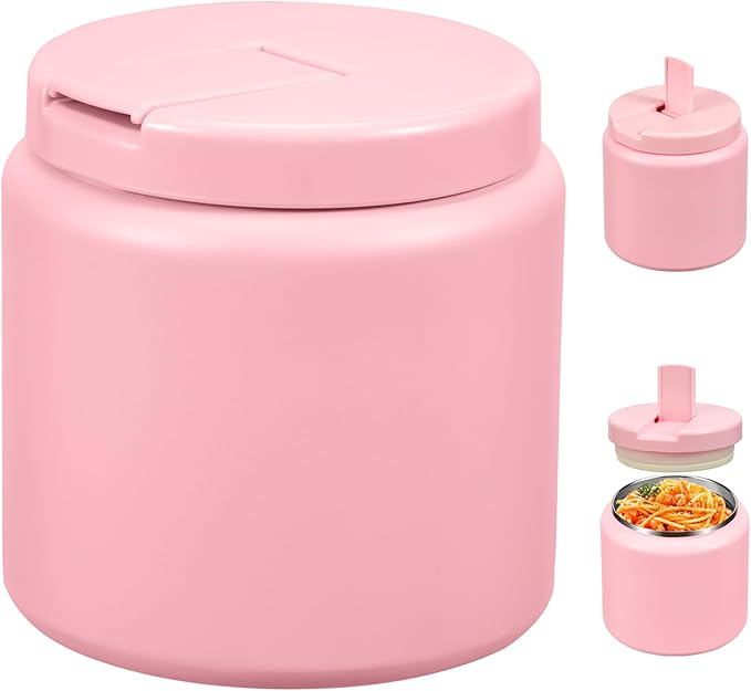 26oz Kids Thermos for Hot Food, Insulated Vacuum Food Jar with Buckle Lid, Stainless Steel Wide Mouth Leak Proof Insulated Lunch Container for School Picnic Travel, Pink