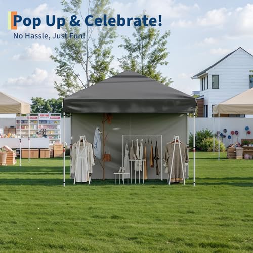 GarveeLife 10x10 Pop Up Canopy with One Button Push Setup - Heavy Duty Outdoor Canopy Tent with Portable Roller Bag - 3 Adjustable Height, 4 Weight Bags, 8 Stakes & 4 Guy Ropes Included, Grey - color: Gray