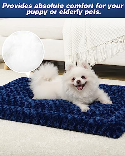 Washable Dog Bed Mat Soft Dog Crate Pad Fluffy Pet Kennel Beds Sleeping Mattress with Non-Slip Bottom for Large Jumbo Medium Small Dogs, 47 x 29 Inch, Blue - color: Blue, size: 47.00" x 29.00" x 1.50"