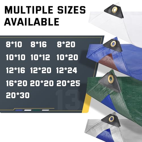 Kesfitt 12 Mil Heavy Duty Waterproof Tarp with Metal Grommets, 20x30 ft, Silver & Blue Reversible Poly Tarp for Outdoor Protection, Yard, Worksite, Pools, Vehicles, Equipment Coverage - size: 20x30 ft