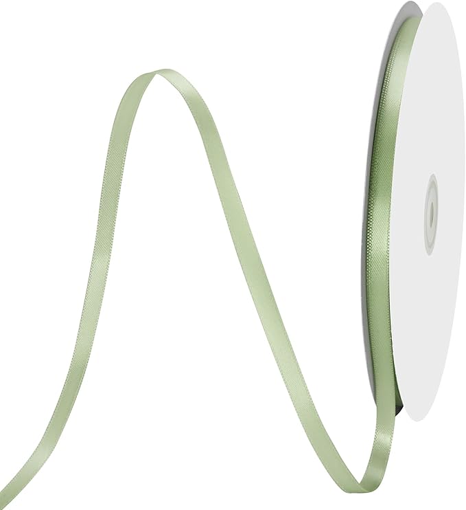 1/4" X 100 Yards Moss Satin Thin Ribbon Solid Color Double Faced Ribbons Perfect for Crafts Wedding Decor Bow Making Arts Sewing and More