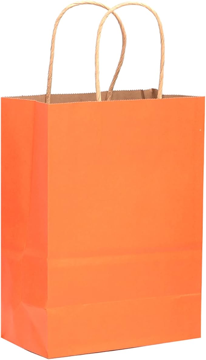 qiqee 32-Packs Orange Paper Gift Bags with Handles Bulk 7.6"x4.75"x10.5" Medium Size Gift Bags Multiple Uses