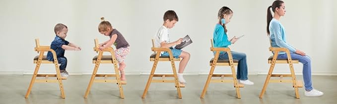 Solid Wood high Chairs for Toddlers,High Chair Grows with Kid for Dining, Study Chair for Children, Light Brown