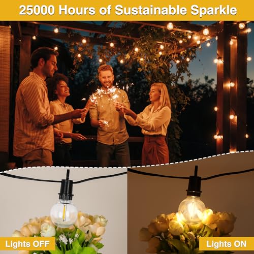 ZJOJO Solar Outdoor String Lights Waterproof, 50FT G40 Globe Patio Lights String Lights Solar Powered with 25 Edison Bulbs 2700K Shatterproof Hanging Lights for Porch Backyard Pergola Bistro - size: 50FT-25(Solar)