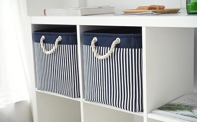 TcaFmac Organization and Storage Basket for Shelves - Large 2 Pack 16x12x12 inch Fabric Storage Cubes, Collapsible Storage Bins for Gift Closet Cloth Toy Books Kids (Navy Patchwork)