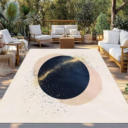 Outdoor Rug 4x6ft, Abstract Navy Blue Geometric Pattern Indoor Area Rug for Patio Backyard Deck Large Floor Mat, Modern Boho Nordic Style Non-Slip Outside Carpet Balcony Porch Camping Rugs Picnic Mat - size: 4' x 6' (Rectangular)