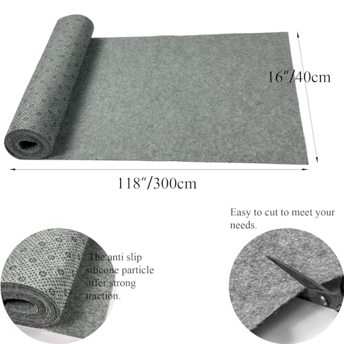 Prriudy 16x118" No-Slip Ice & Snow Carpet Mats, Felt Carpet Anti-Slip Mat for Winter Walkways, Front Door, Stairs, Porch, Outdoor, Garden, Patio, Safe Walking (2 Pack, Grey)
