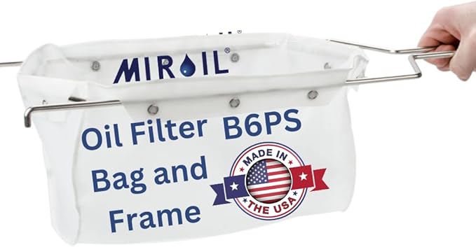 MirOil B6PS EZ Flow Deep Fryer Oil Filter Bag w/Frame – Reusable Grease Fryer Strainer to Extend Oil Life & Maintain Food Quality – Handles Kitchen Hot or Cold Liquid – Deep Fryer Filter for Cooking