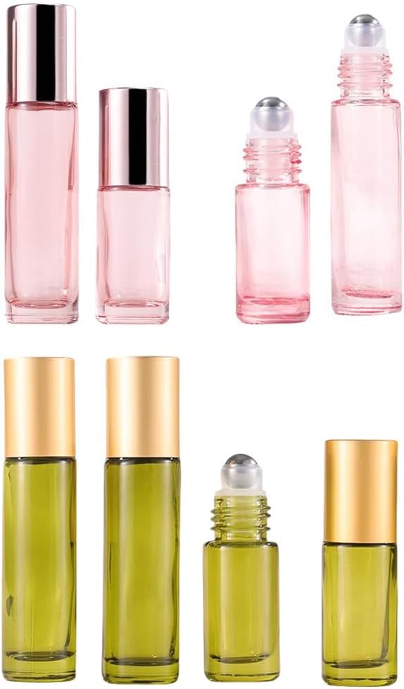 10 Pack Glass Essential Oil Roller Bottles,5ml Pink Roller Bottles with Stainless Steel Roller Balls,Refillable Massage Roller Bottle Perfume Bottle for Travel
