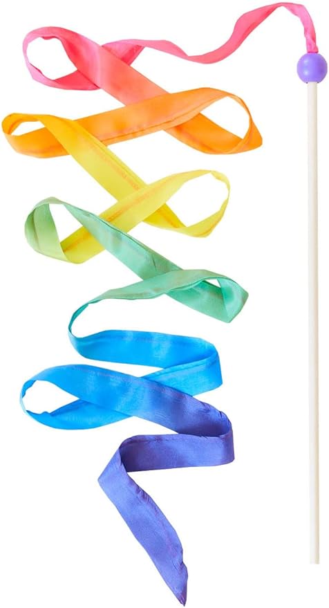 Sarah's Silks Rainbow Streamer - 8' Long Ribbon Wand for Kids, Pretend Play, Dance, Baton Stick Twirling, and Gymnastics Party Favors | 100% Silk and Wood Montessori and Waldorf Toys