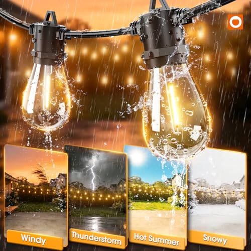 addlon 48FT(2FT Space) LED Outdoor String Lights with 24 Edison Shatterproof Bulbs, Heavy-Duty and Weatherproof Strand, Commercial Grade Patio Lights, Decorative for Garden or Patio, Black - size: 48FT(24 Sockets)