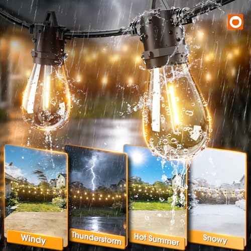 addlon 54FT Solar String Lights Outdoor Waterproof with USB Charging & Remote Control - Dimmable Solar Power Patio Lights with 26 LED Bulbs for Porch, Garden, Yard, Market, Bistro - Lasts 20+ Hrs - size: 48+6FT(24 Sockets)