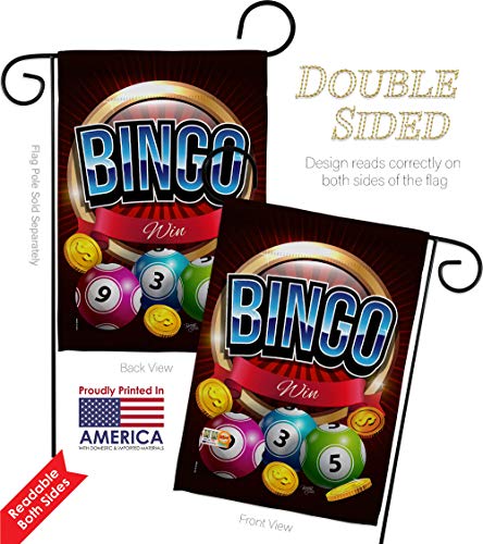 Bingo Win Garden Flag Set Wall Holder Interests Game Bunco Night Dice Poker Hobbies Leisure Activity Small Decorative Gift Yard House Banner Double-Sided Made In USA 13 X 18.5 - size: Garden Flag Set 13"x 18.5" w/ Wall Holder