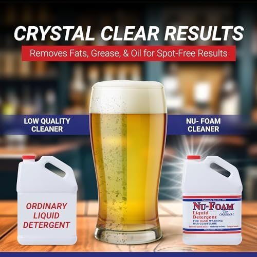 Nu-Foam Liquid Detergent for Bar Glassware – Original Streak-Free Solution - Hand Washing Bar, Tavern, Brewery Supplies - Spotless Serving Glasses - Concentrated - Easy On Hands - 3.5 Gallon Pail