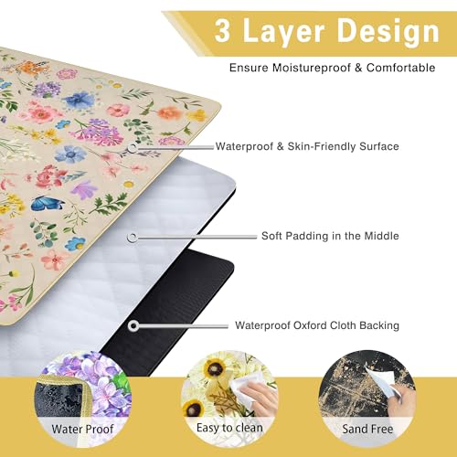 Supfitness Extra Large Picnic Blankets Waterproof Foldable (60 "x 80") Beach Blanket Waterproof Sandproof,3-Layer Thicking Mat Outdoor Packable Camping Blanket - color: Light Yellow, size: 60x80in