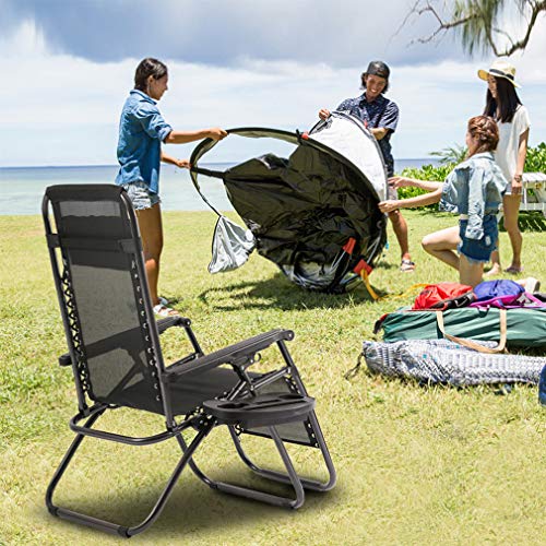 FDW Zero Gravity Lawn Lounge Chairs Set of 2 with Pillow and Cup Holder - Adjustable Reclining Folding Outdoor Chairs for Deck, Beach, Yard - color: Black