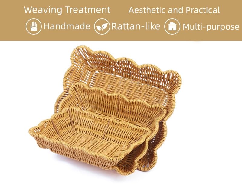3-Pack Wave Shaped Woven Dining Basket Set - Imitation Rattan Picnic Fruit Baskets & Table Trays for Family Gatherings, Outdoor Camping, and Housewarming Gifts - size: 3
