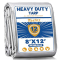 Kesfitt 12 Mil Heavy Duty Waterproof Tarp with Metal Grommets, 8x12 ft, Silver & Blue Reversible Poly Tarp for Outdoor Protection, Yard, Worksite, Pools, Vehicles, Equipment Coverage - size: 8x12 ft