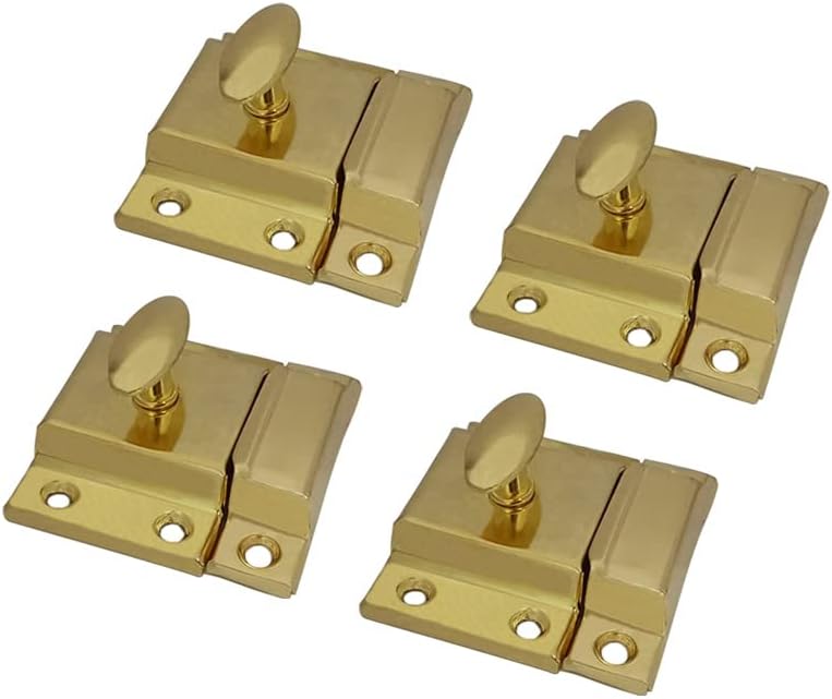 QCAA Oval Turn Cabinet Latch, for Cupboard & Other Furniture, Small, Brass Plated, Made in Taiwan, 4 Pack
