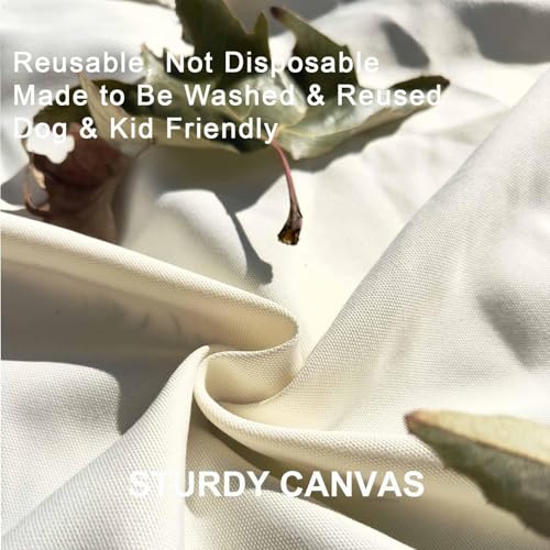 Kids Picnic Blanket, Kids Beach Mat – Medium 4’9” × 3’3” Compact Canvas, Easy to Fold & Carry - color: Creamy White + Nectarine Strap, size: 4'9" x 3'3"
