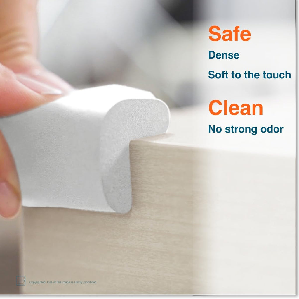 Roving Cove HeftyFit Corner Protector for Baby (8 Large Corners), Heavy-Duty Soft Rubber Foam Furniture Corner Bumper Guards, 3M Adhesive Pre-Taped, Oyster White (Off White)
